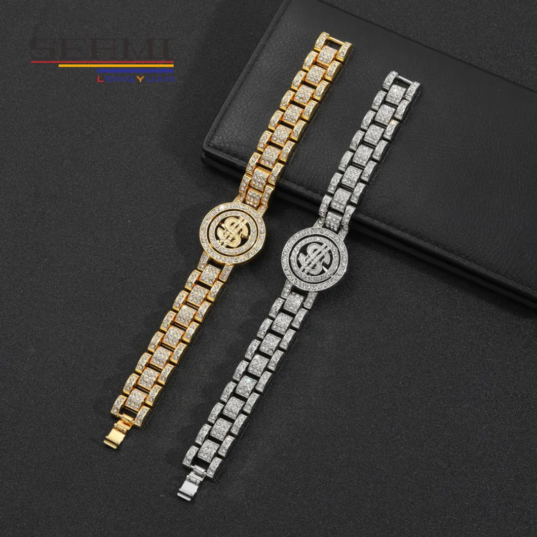 Hiphop Cubic Zirconia Gold Plated Cuban Chain Money Mens Bracelets