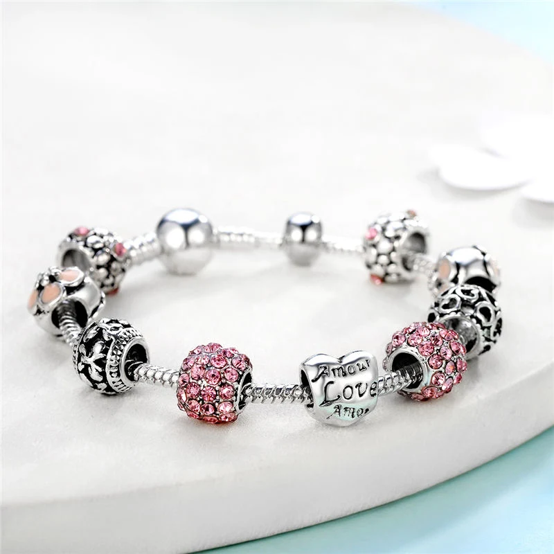 Cubic Zirconia Beaded Flower Bling Bracelet for Women Girls