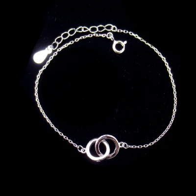 Pulseira de zircônia cúbica de prata real em formato redondo duplo da moda para consulta de menina