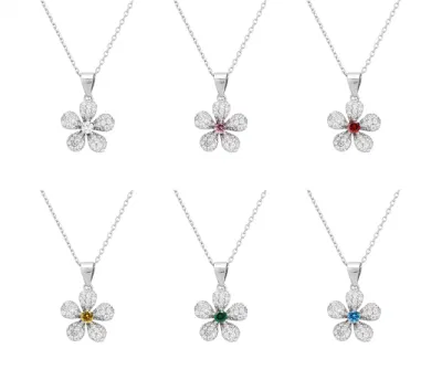 Alta qualidade 925 prata esterlina flor birthstone cheio de diamante pingente colar jóias para mulher